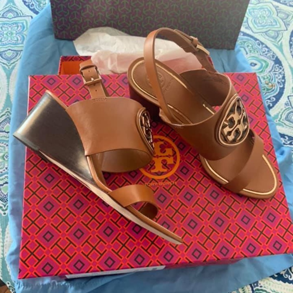 Tory Burch Metal Miller Slingback Wedge Sandals